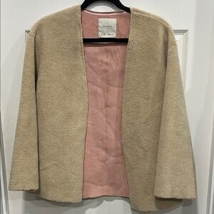 Zara Cream Teddy Jacket with Pink Lining